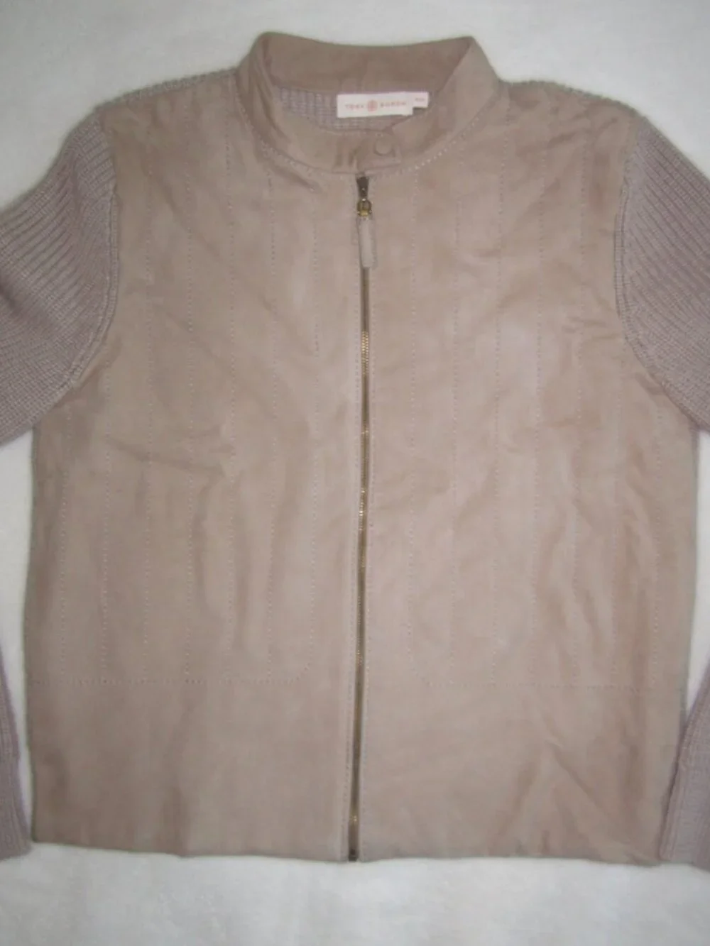 TORY BURCH Suede Front Merino Wool Cardigan Sweater Jacket Women's Medium